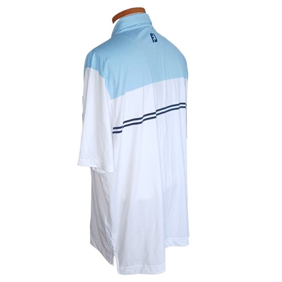 Footjoy Golf Polo Shirt Mens 2XL Heather Sky White Navy Colorblock Lisle 26070 - Picture 9 of 16